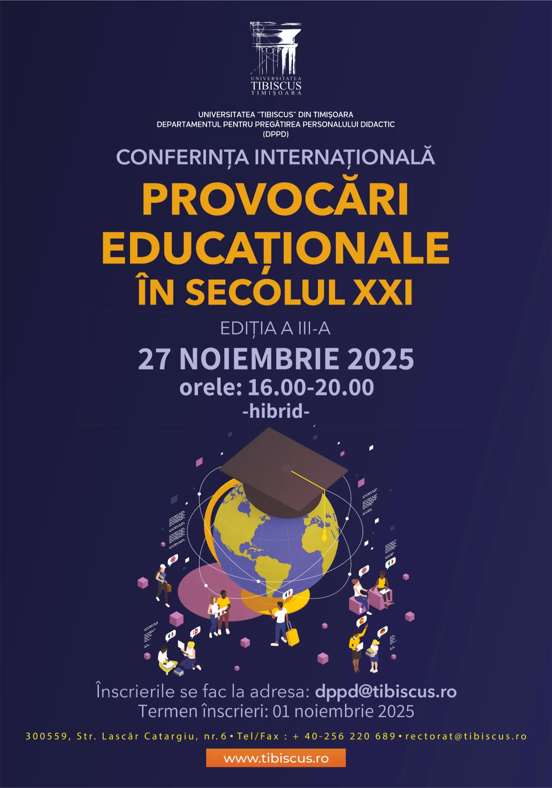 Poster conferință educațională, Universitatea Tibiscus, 2025