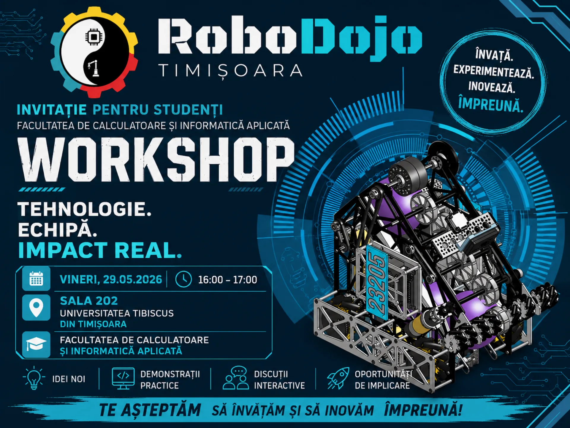 Workshop RoboDojo la Facultatea de Calculatoare și Informatică Aplicată Tibiscus